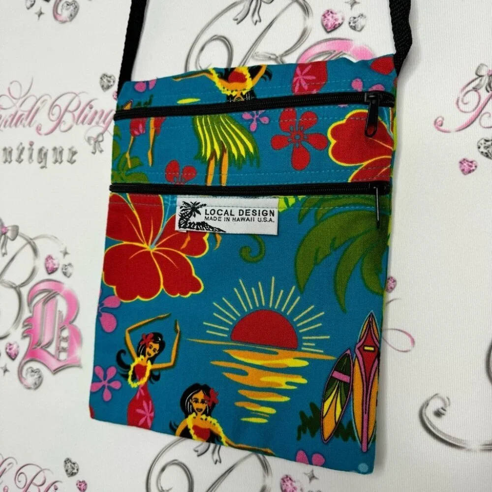 Hawaii bag beach dual zipper blue Hawaiian ladies dancers flowers blue vacay